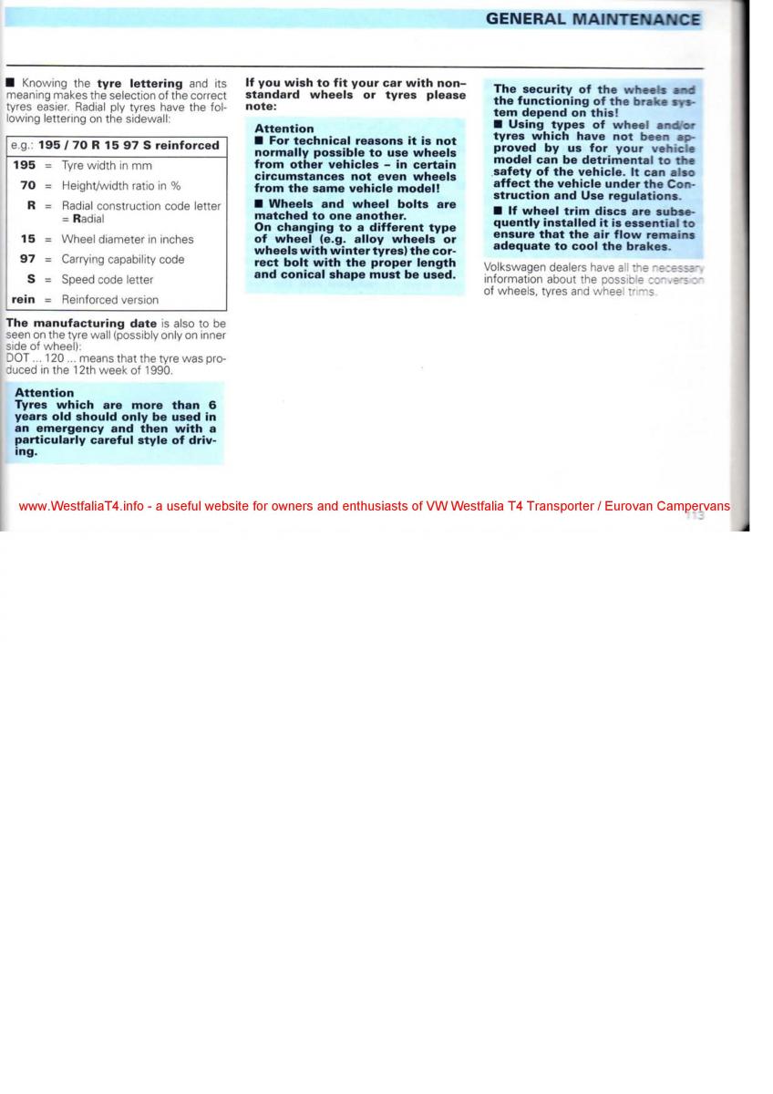 VW Transporter T4 Westfalia oweners manual / page 115