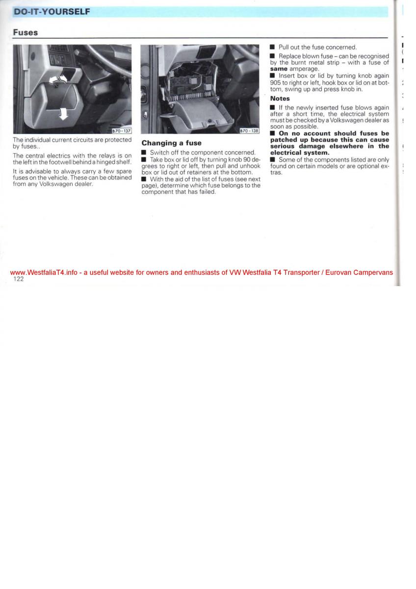 VW Transporter T4 Westfalia oweners manual / page 124