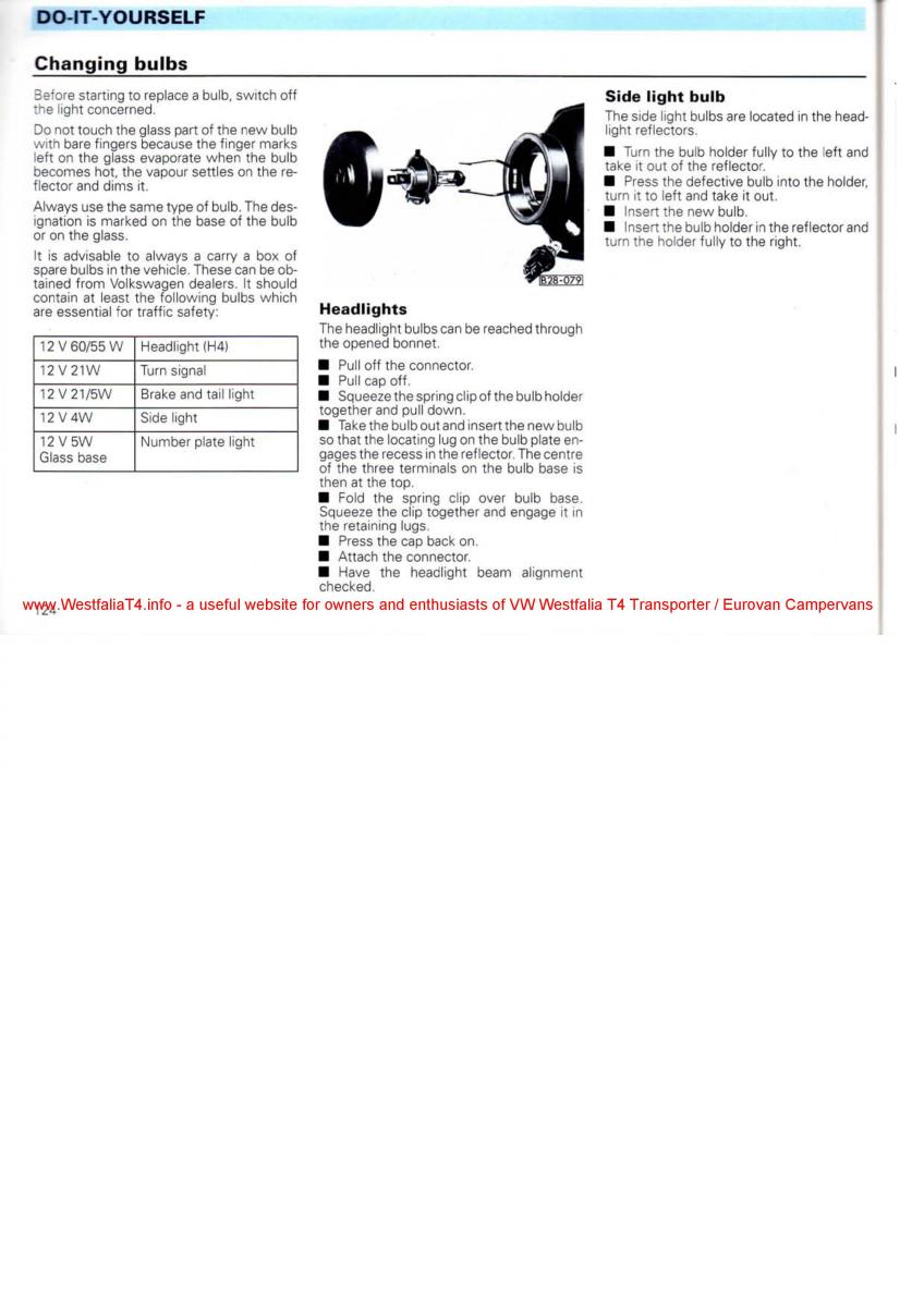 VW Transporter T4 Westfalia oweners manual / page 126