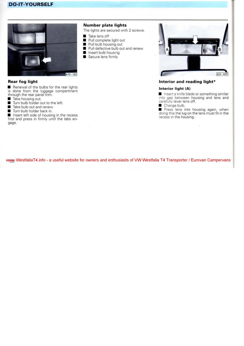 VW Transporter T4 Westfalia oweners manual / page 128