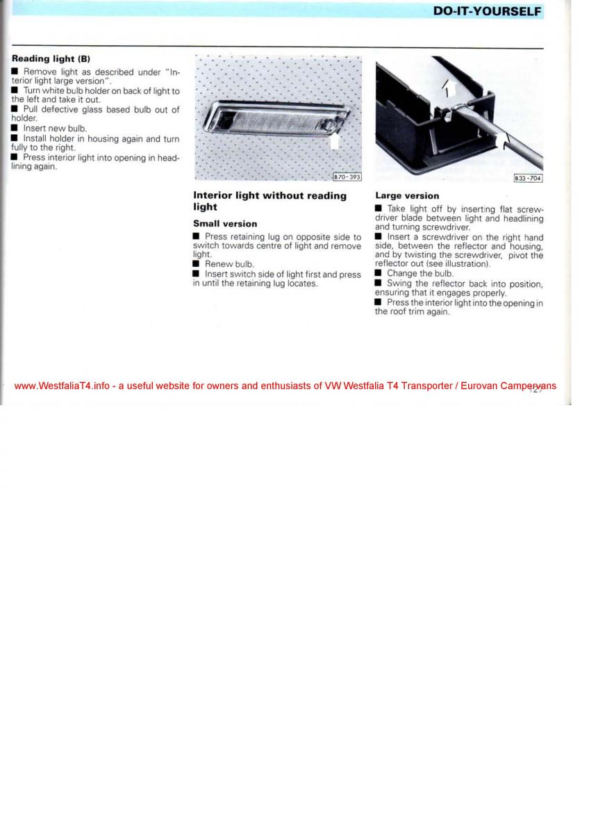 VW Transporter T4 Westfalia oweners manual / page 129