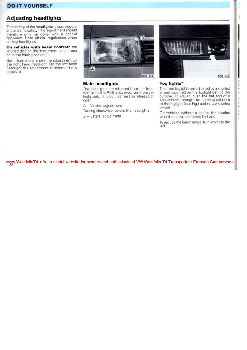 VW Transporter T4 Westfalia oweners manual / page 130