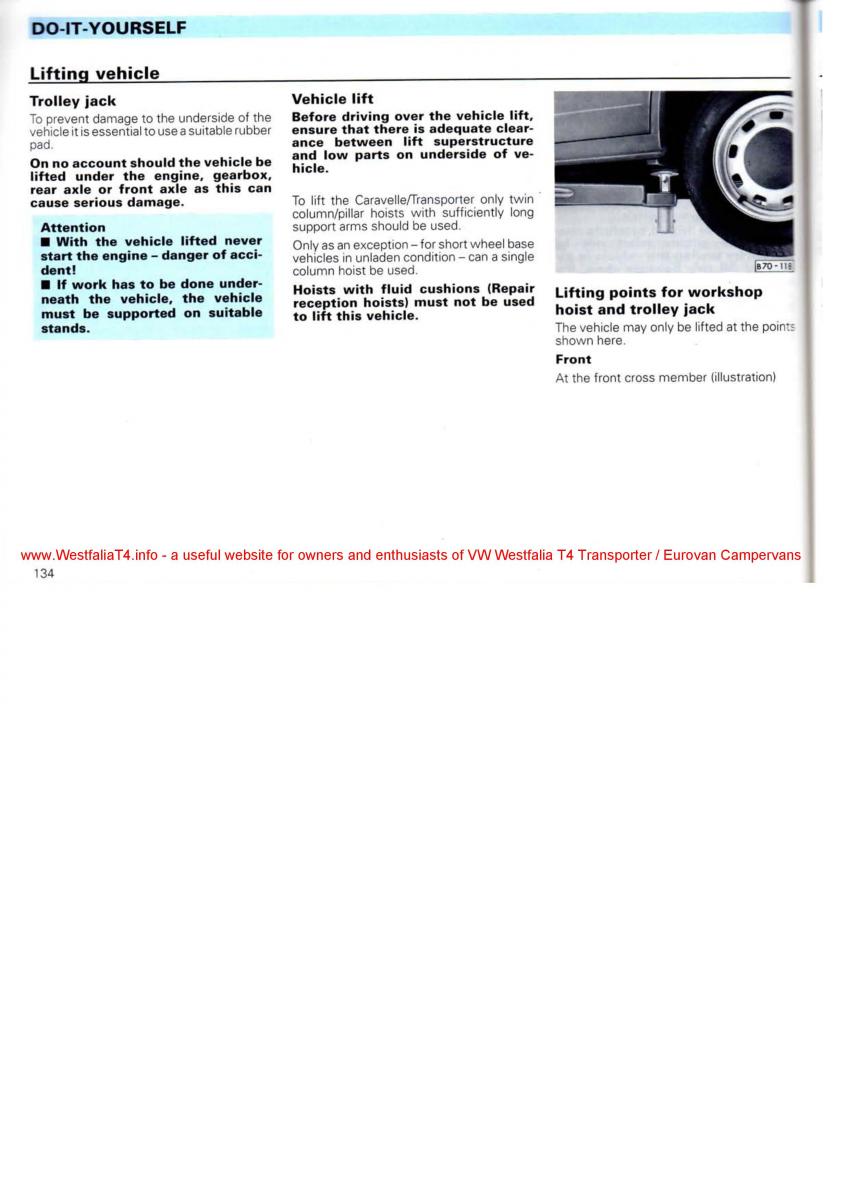 VW Transporter T4 Westfalia oweners manual / page 136