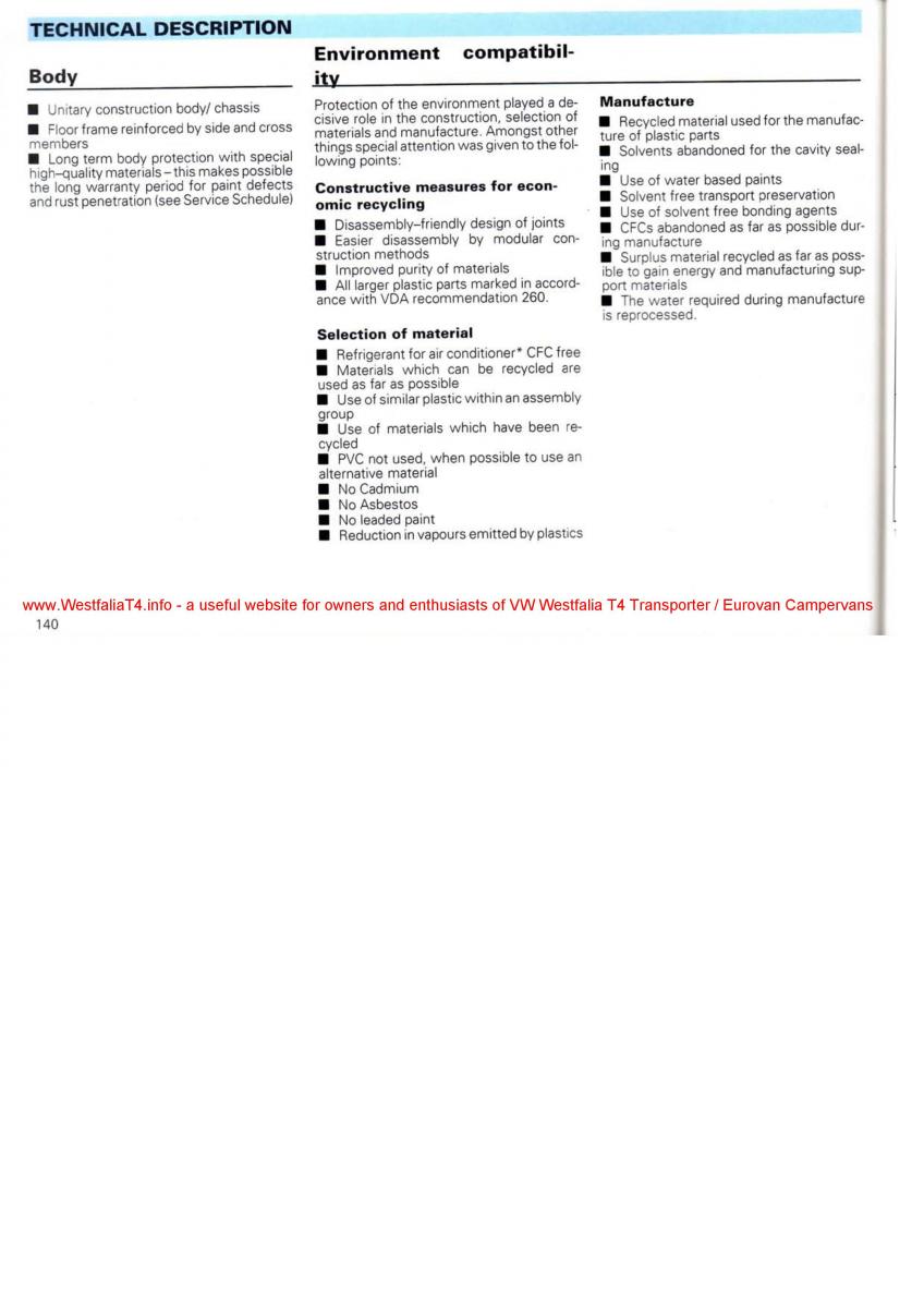 VW Transporter T4 Westfalia oweners manual / page 142