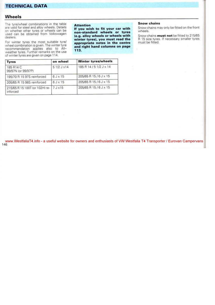 VW Transporter T4 Westfalia oweners manual / page 148