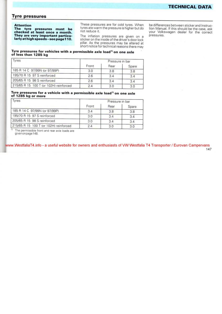 VW Transporter T4 Westfalia oweners manual / page 149