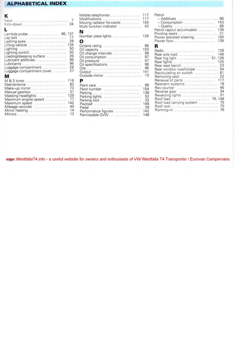 VW Transporter T4 Westfalia oweners manual / page 160