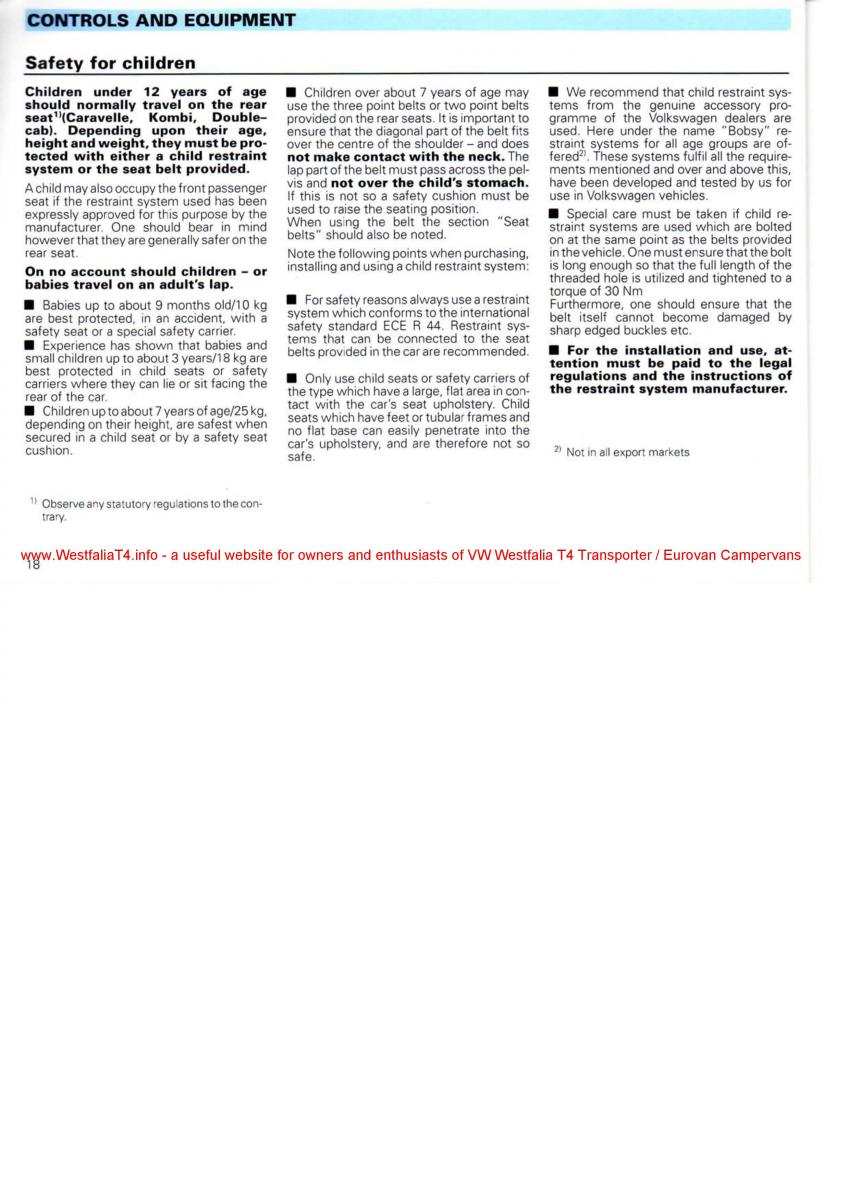 VW Transporter T4 Westfalia oweners manual / page 20