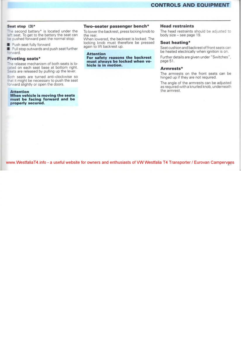 VW Transporter T4 Westfalia oweners manual / page 23