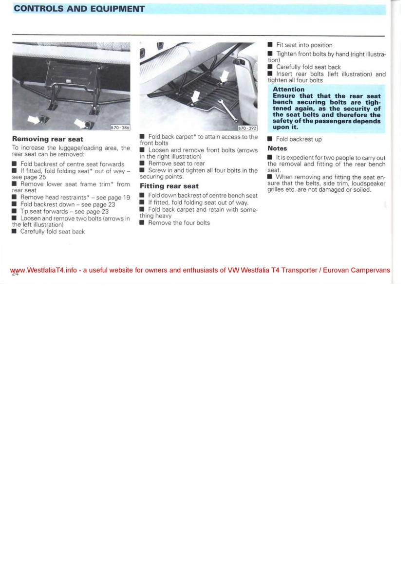 VW Transporter T4 Westfalia oweners manual / page 26