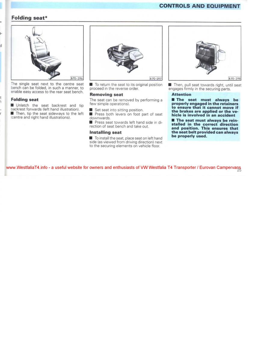 VW Transporter T4 Westfalia oweners manual / page 27