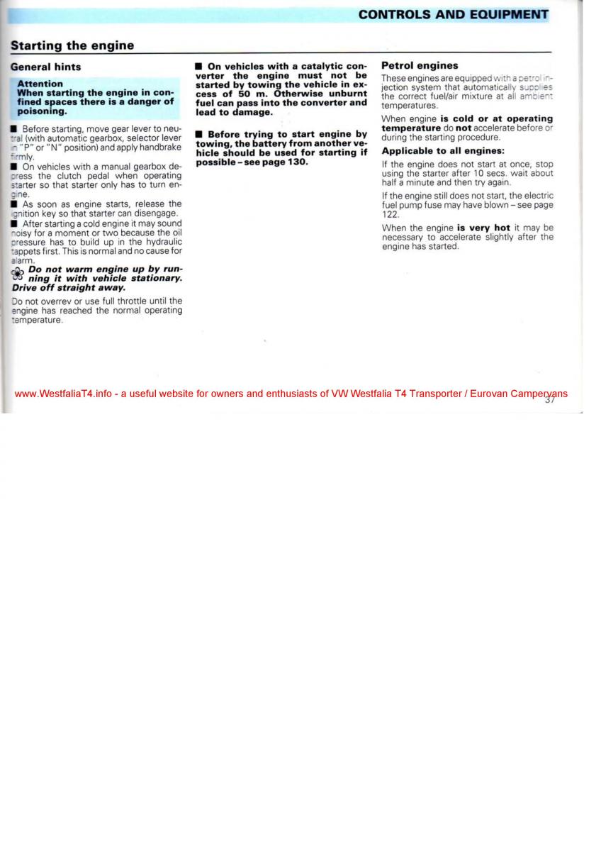 VW Transporter T4 Westfalia oweners manual / page 39