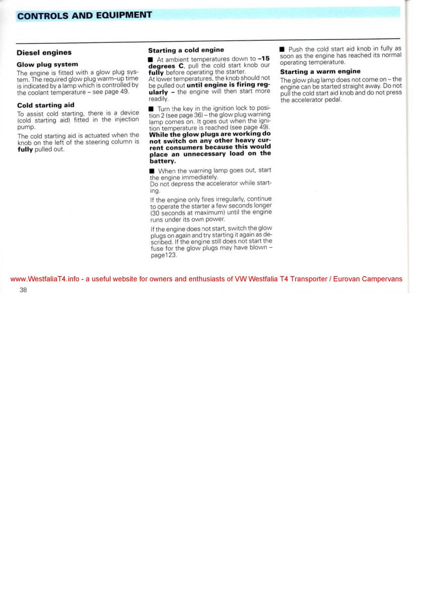 VW Transporter T4 Westfalia oweners manual / page 40