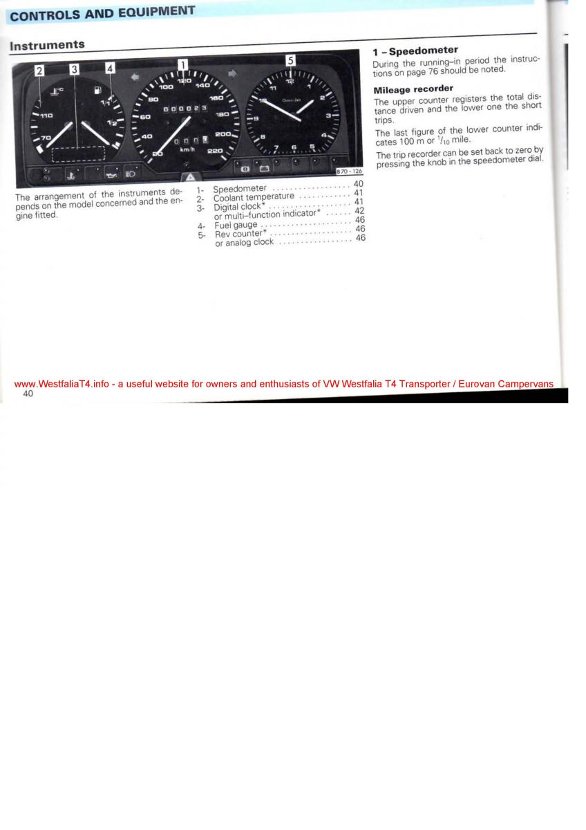 VW Transporter T4 Westfalia oweners manual / page 42