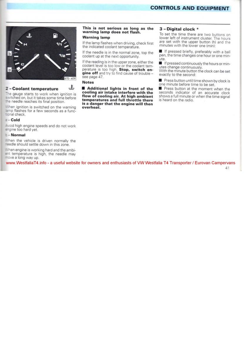 VW Transporter T4 Westfalia oweners manual / page 43