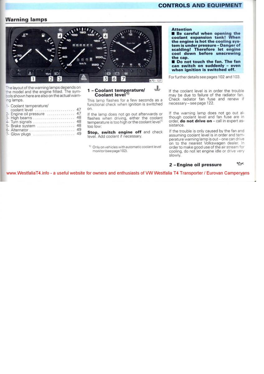 VW Transporter T4 Westfalia oweners manual / page 49