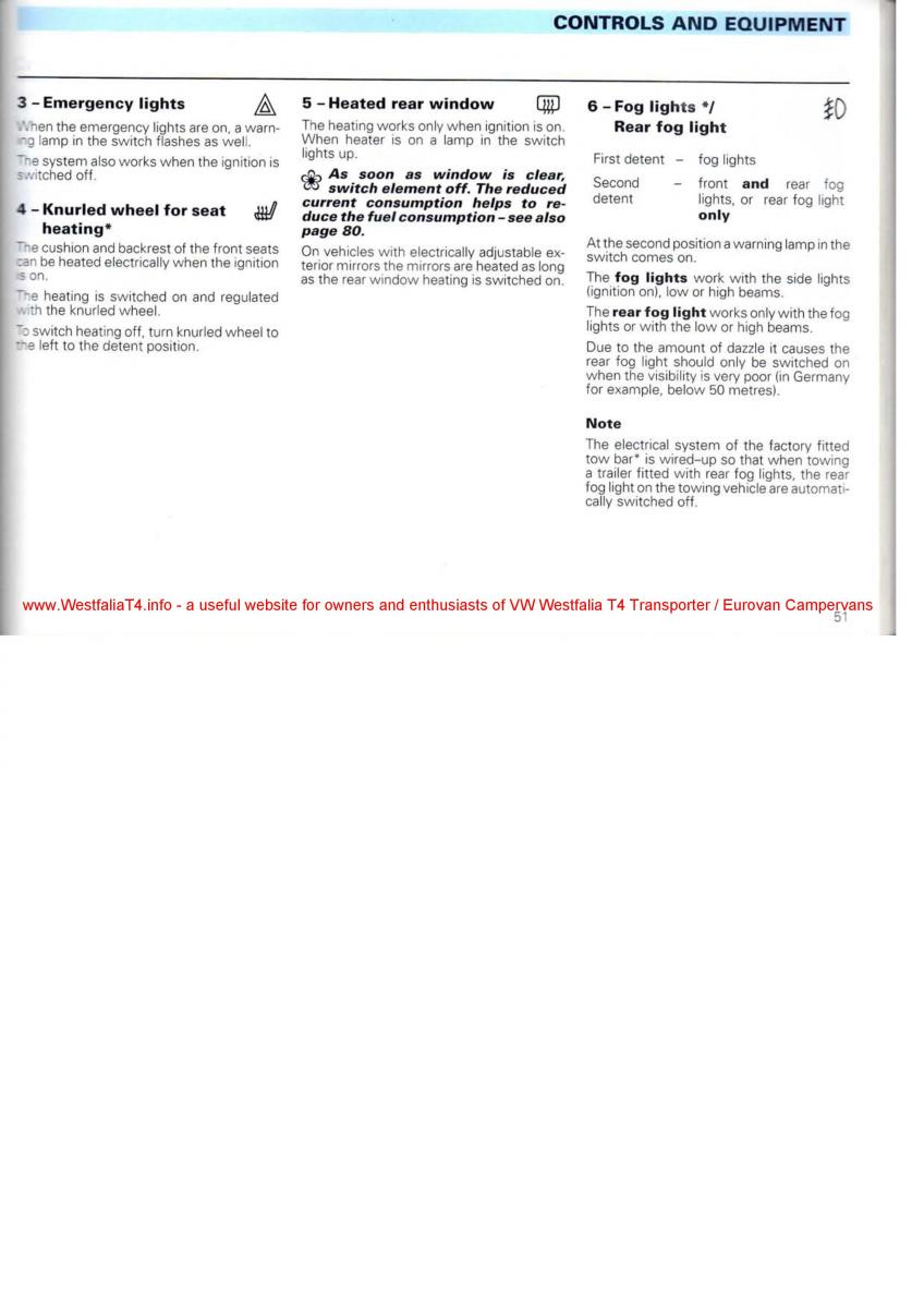 VW Transporter T4 Westfalia oweners manual / page 53