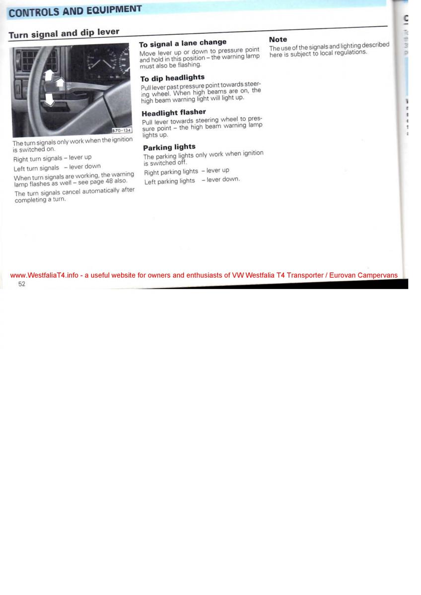 VW Transporter T4 Westfalia oweners manual / page 54