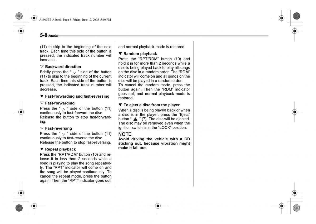 Subaru Impreza II 2 GD owners manual / page 171