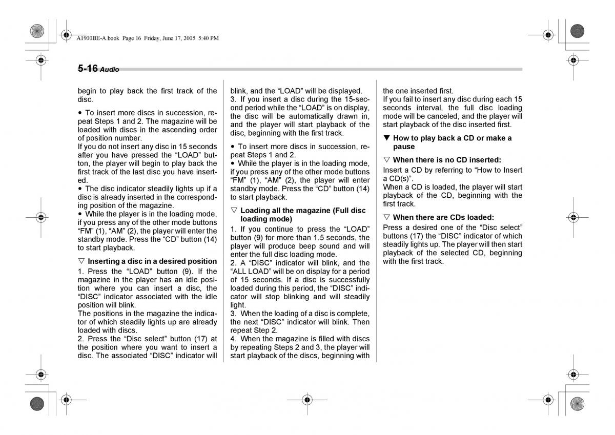 Subaru Impreza II 2 GD owners manual / page 179