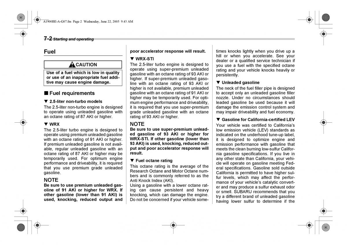 Subaru Impreza II 2 GD owners manual / page 199