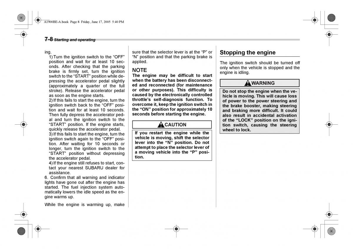 Subaru Impreza II 2 GD owners manual / page 205