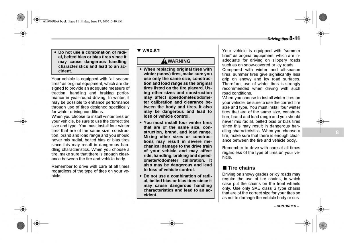 Subaru Impreza II 2 GD owners manual / page 238