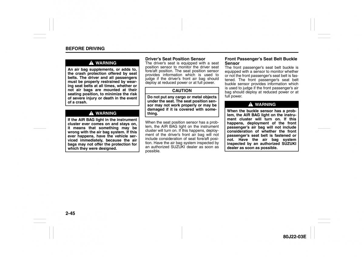 Suzuki SX4 owners manual / page 58