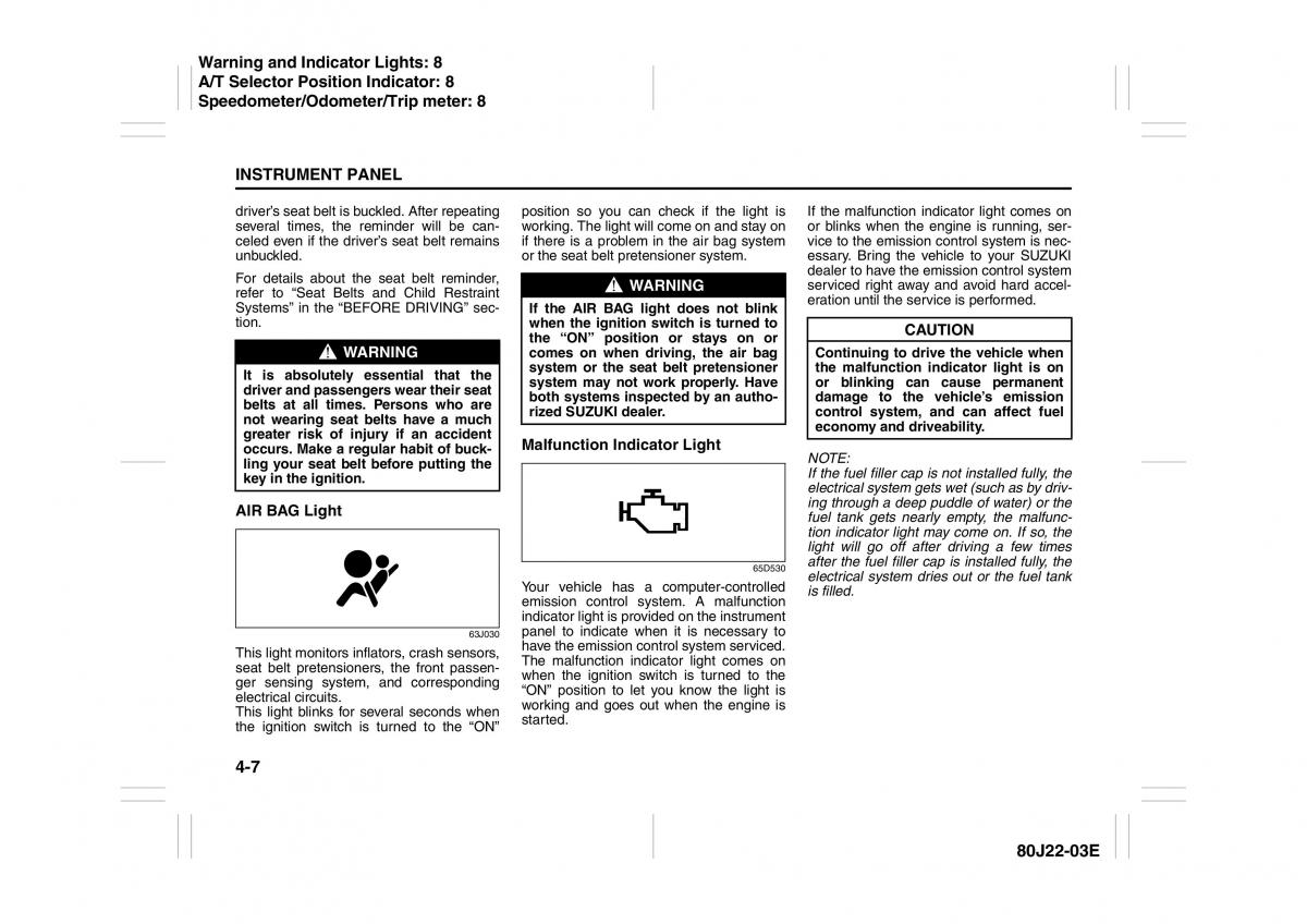 Suzuki SX4 owners manual / page 84