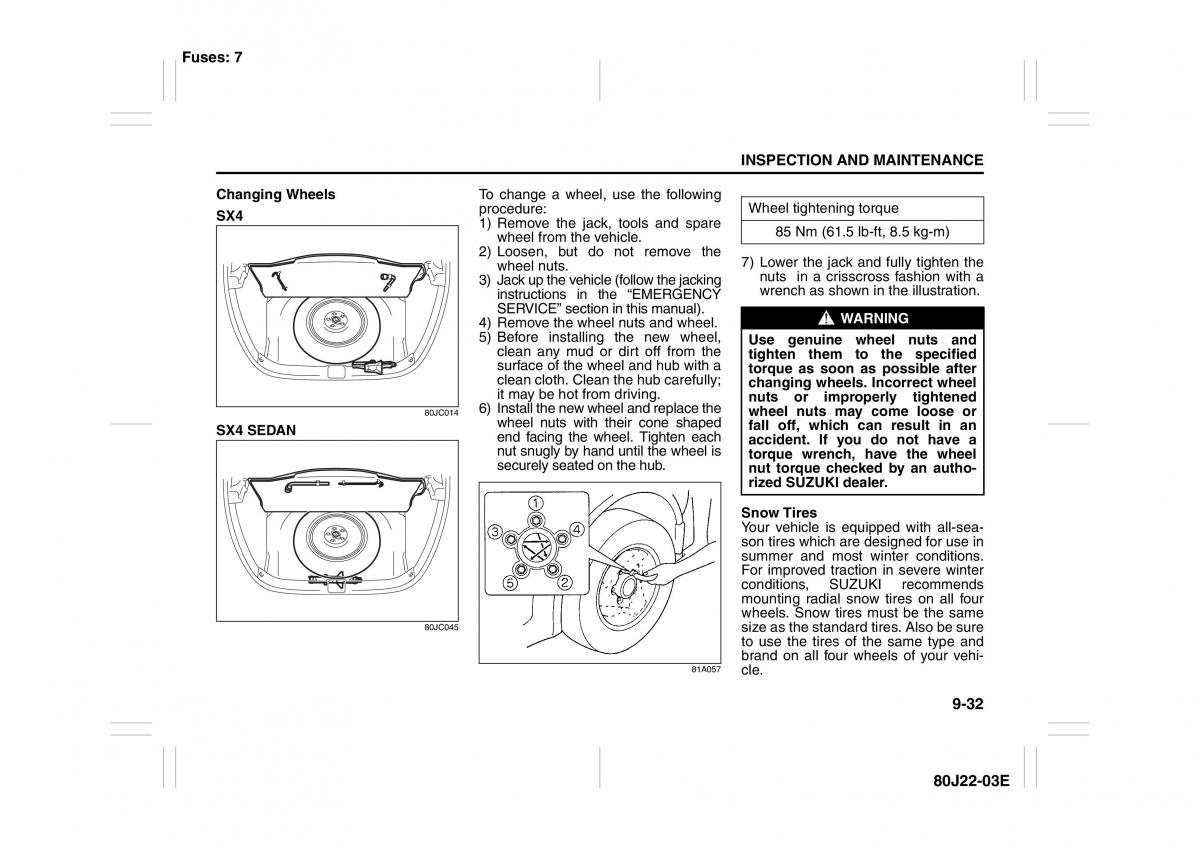 Suzuki SX4 owners manual / page 223