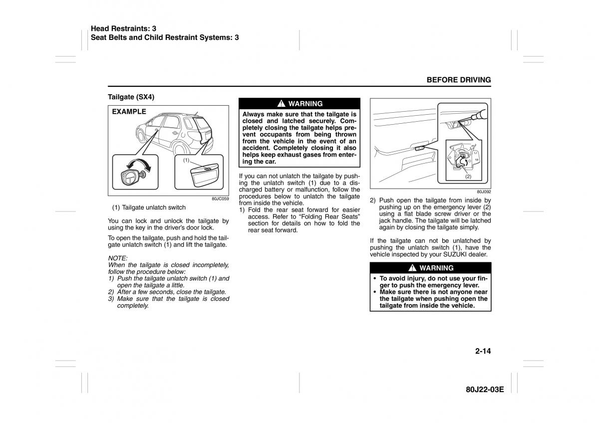 Suzuki SX4 owners manual / page 27