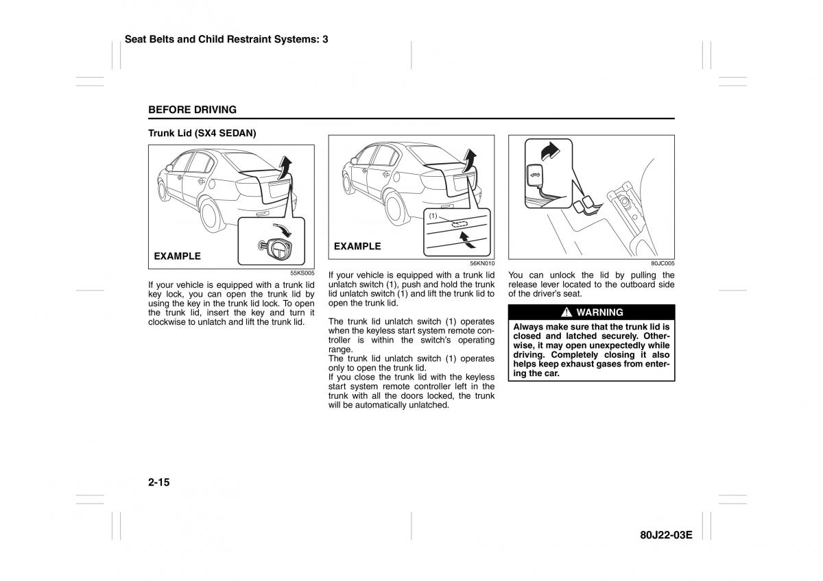 Suzuki SX4 owners manual / page 28