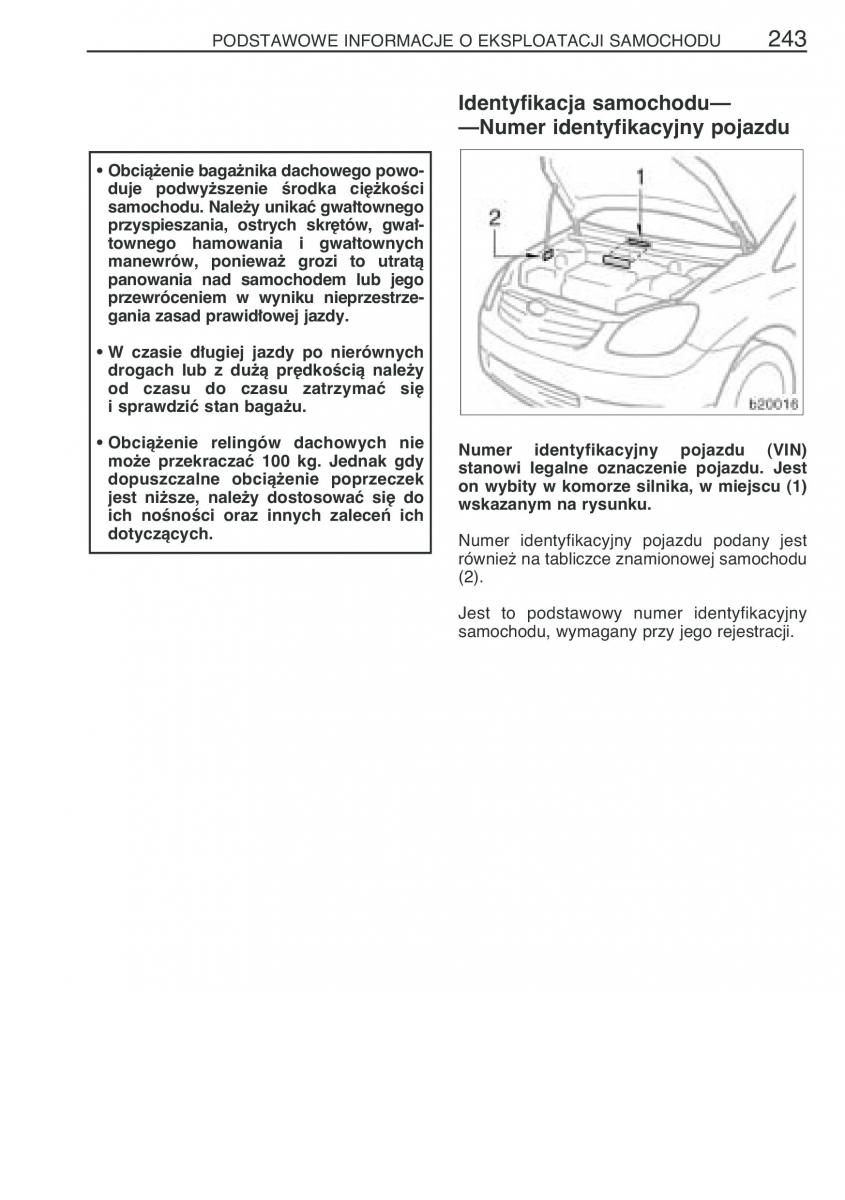 manual  Toyota Corolla Verso I 1 instrukcja / page 250