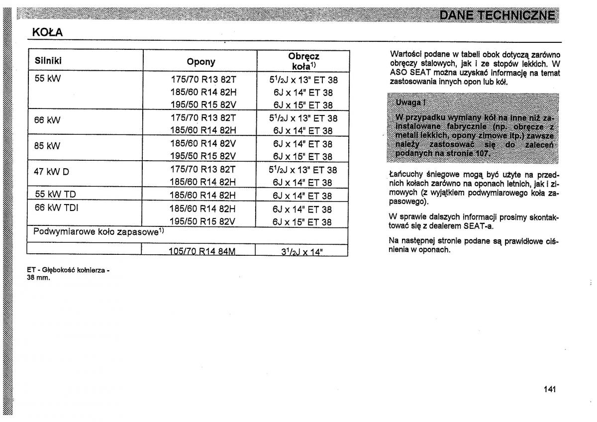 Seat Toledo I 1 instrukcja obslugi / page 144