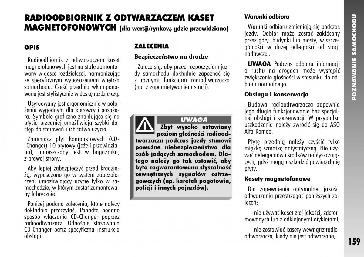 Alfa Romeo 147 instrukcja obslugi / page 161