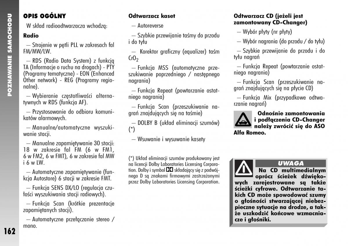 Alfa Romeo 147 instrukcja obslugi / page 164