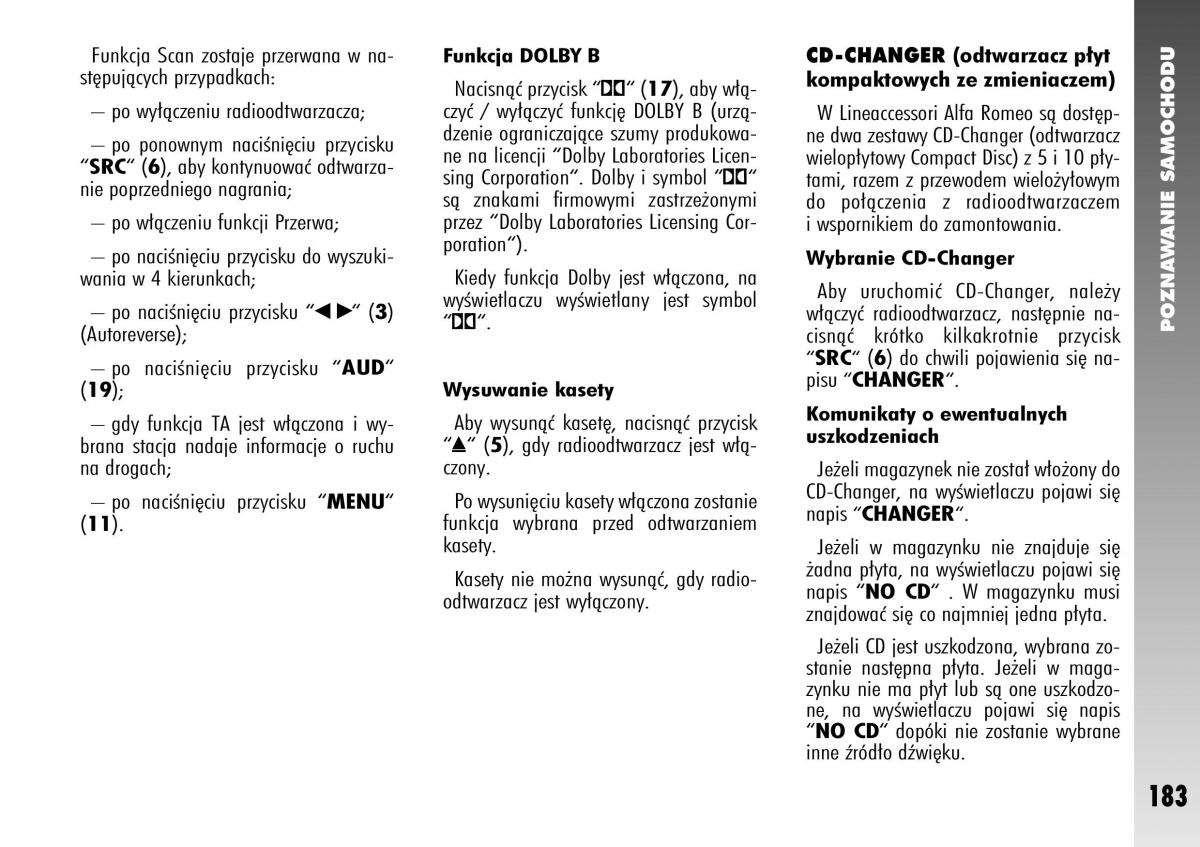 Alfa Romeo 147 instrukcja obslugi / page 185