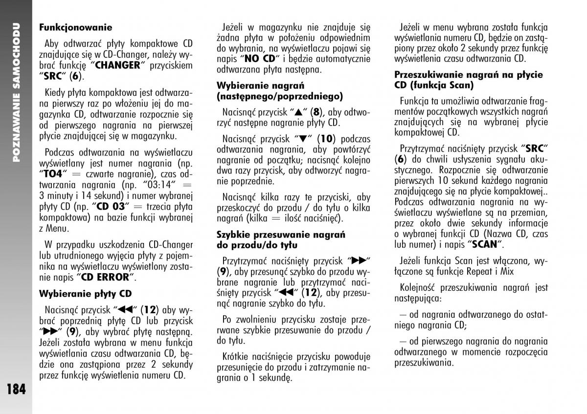 Alfa Romeo 147 instrukcja obslugi / page 186