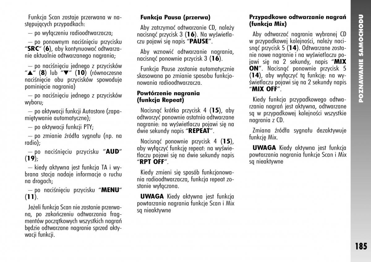 Alfa Romeo 147 instrukcja obslugi / page 187