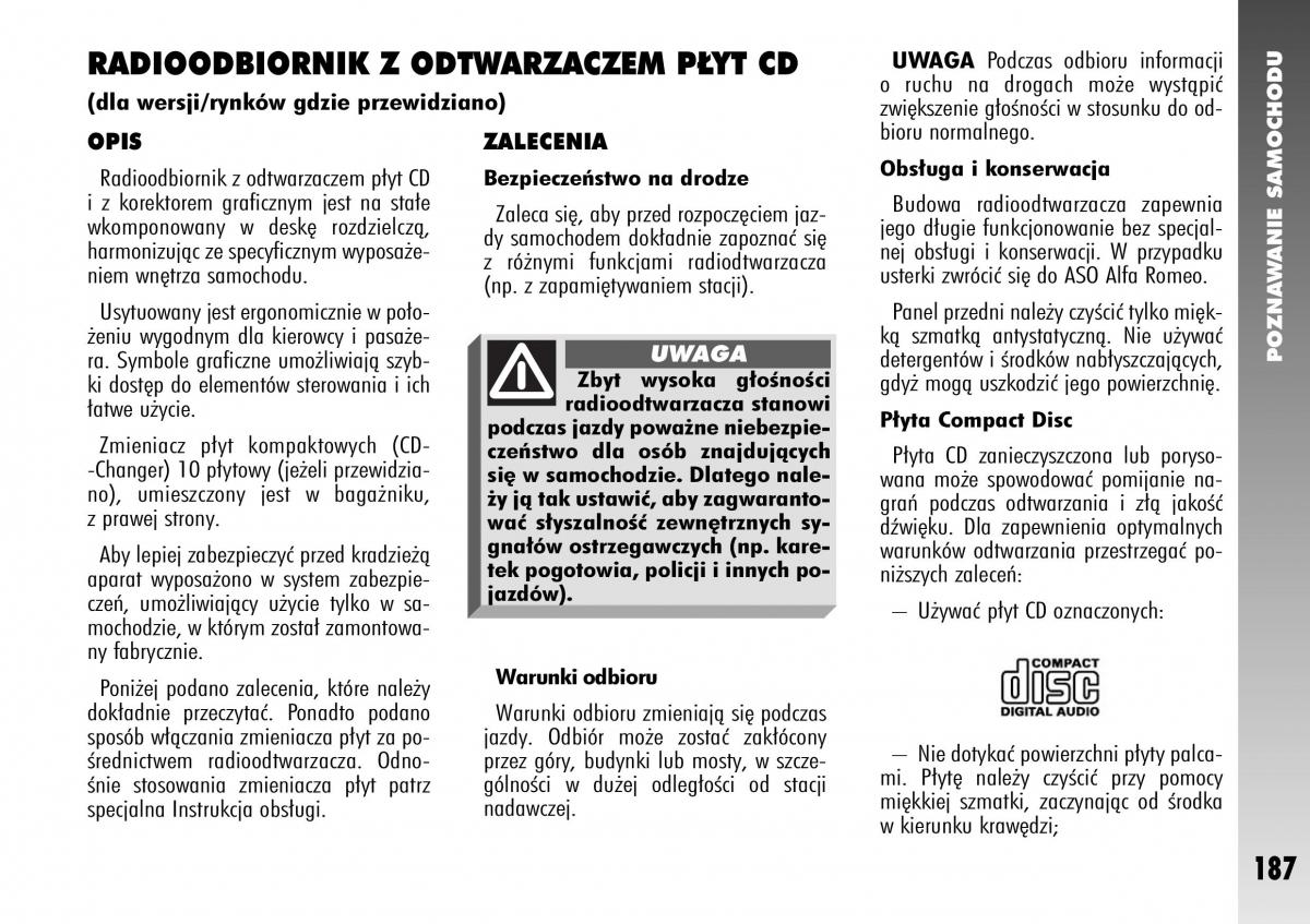 Alfa Romeo 147 instrukcja obslugi / page 189