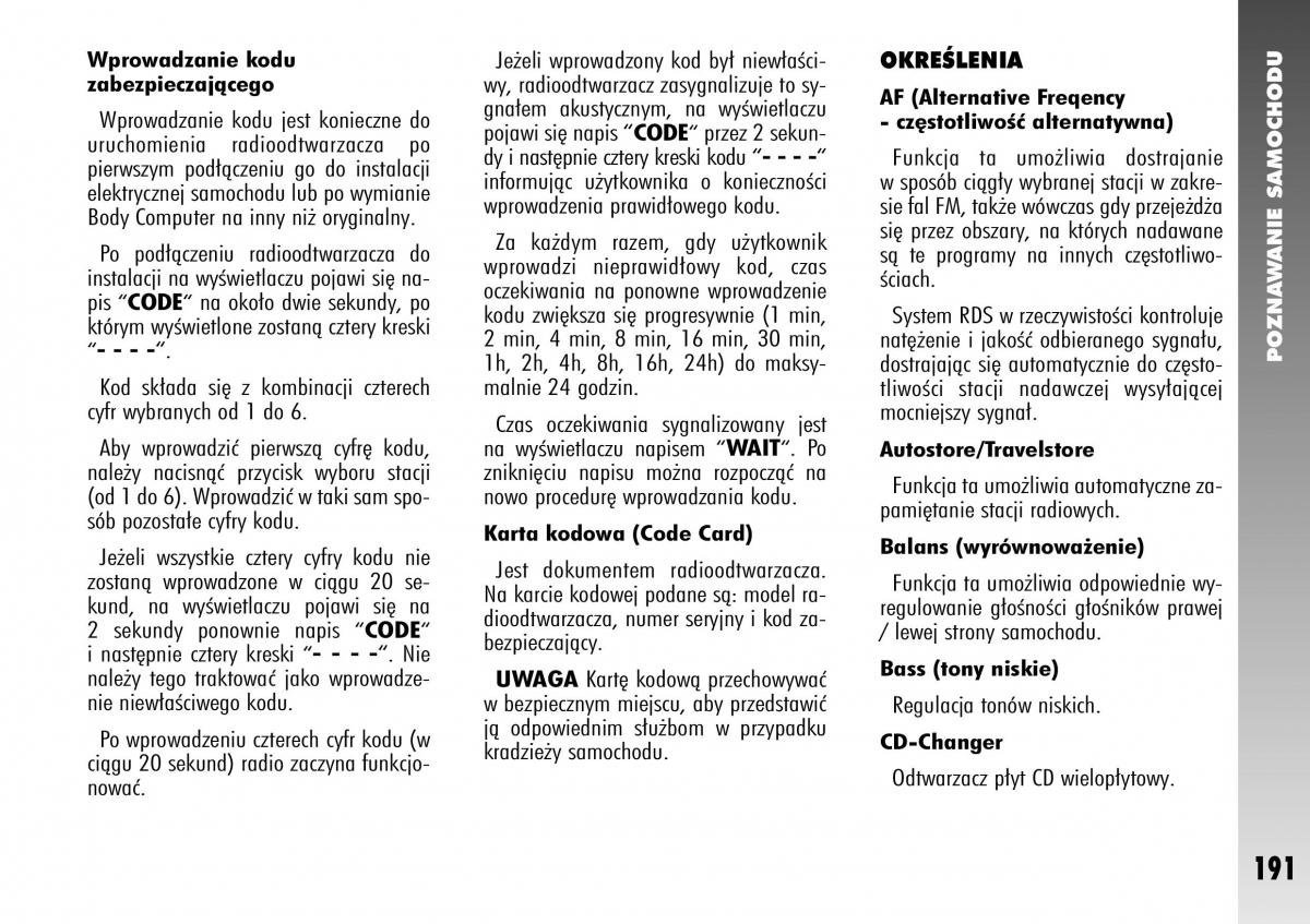 Alfa Romeo 147 instrukcja obslugi / page 193