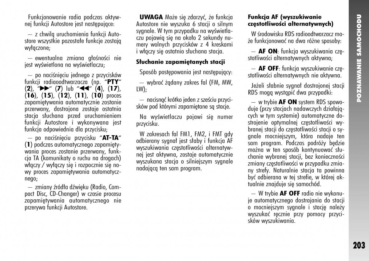 Alfa Romeo 147 instrukcja obslugi / page 205