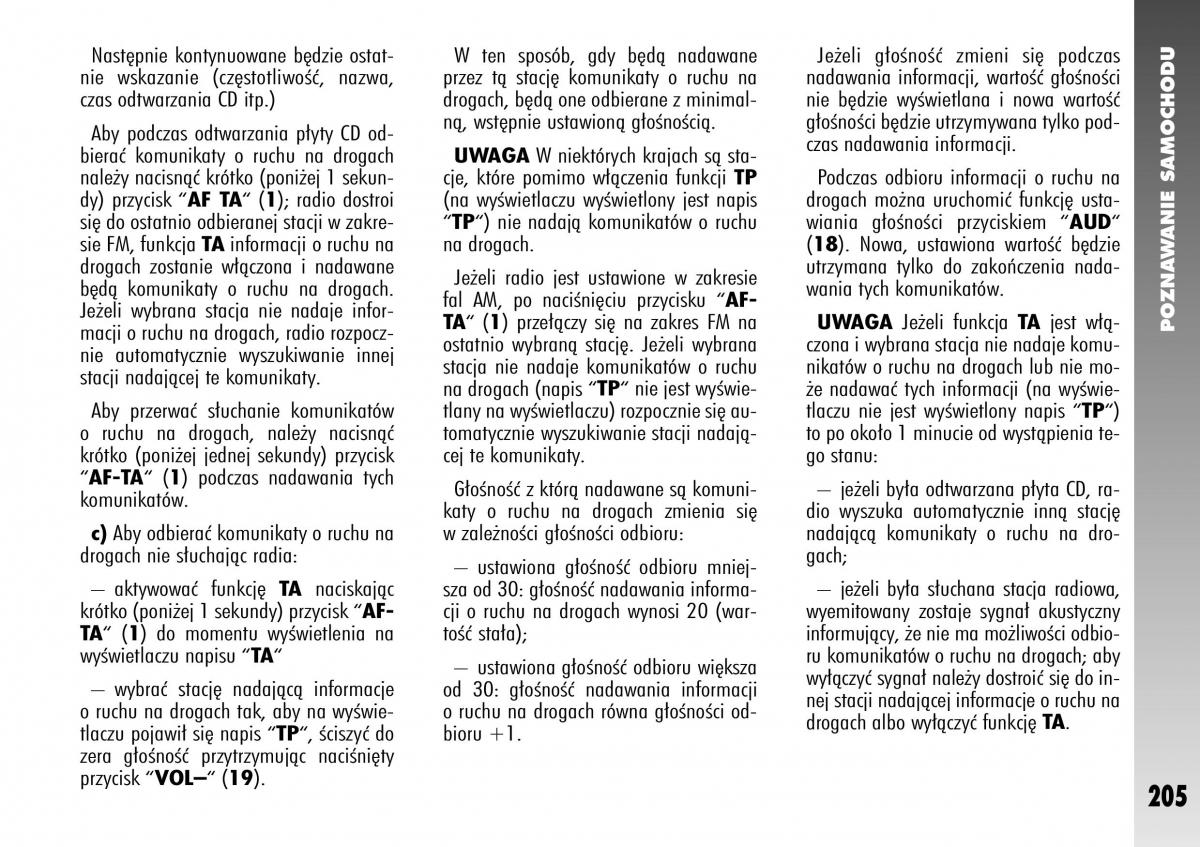 Alfa Romeo 147 instrukcja obslugi / page 207