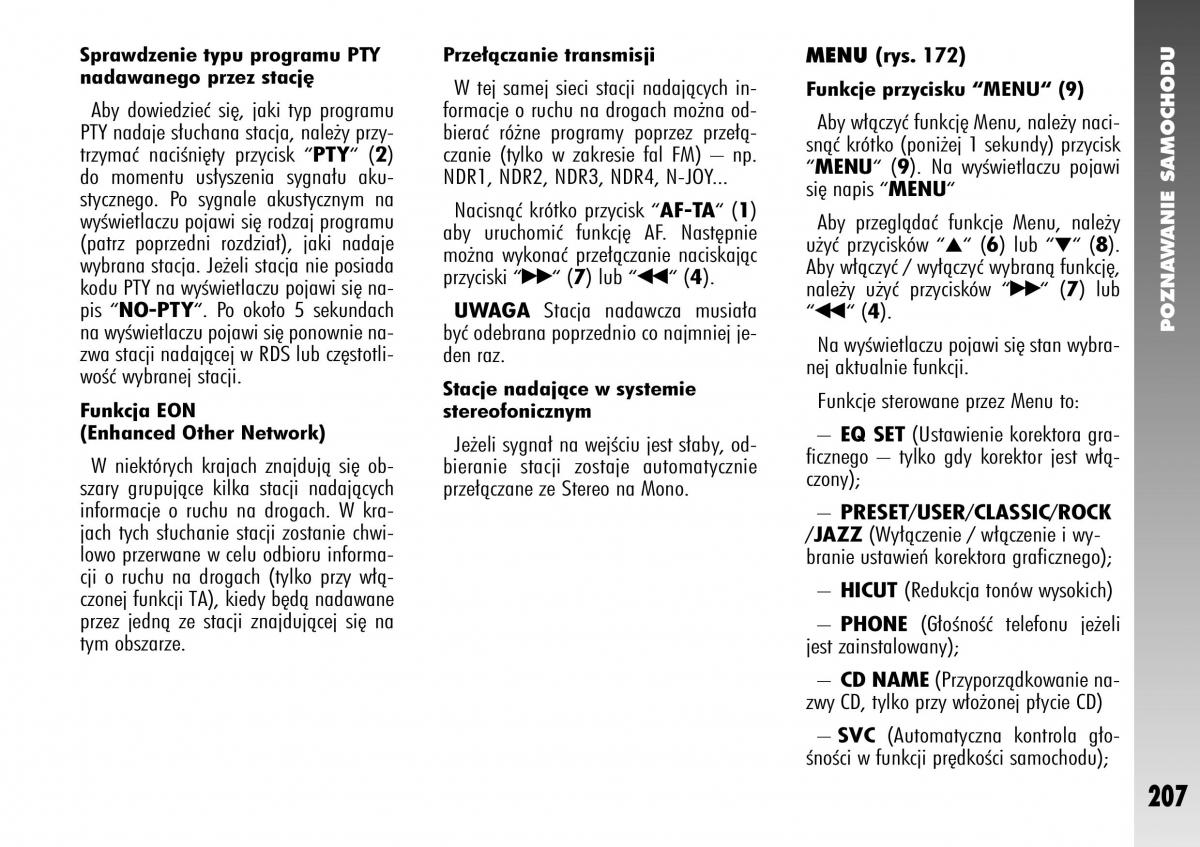 Alfa Romeo 147 instrukcja obslugi / page 209