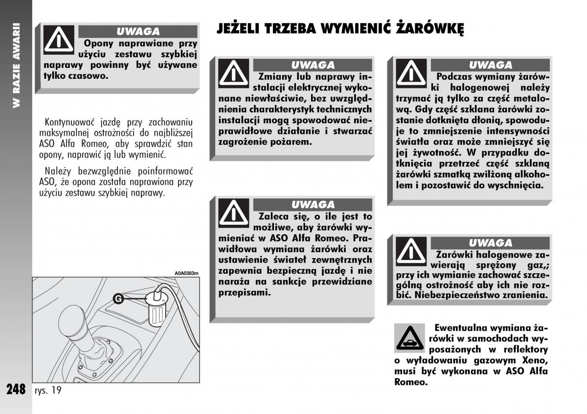 Alfa Romeo 147 instrukcja obslugi / page 250