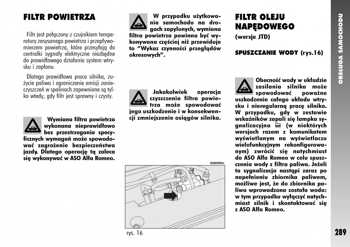 Alfa Romeo 147 instrukcja obslugi / page 291