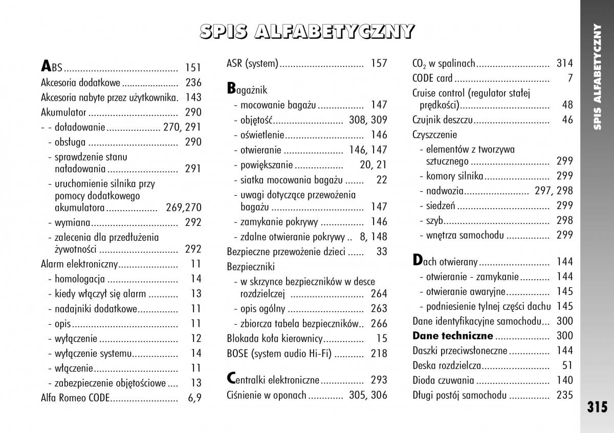 Alfa Romeo 147 instrukcja obslugi / page 317