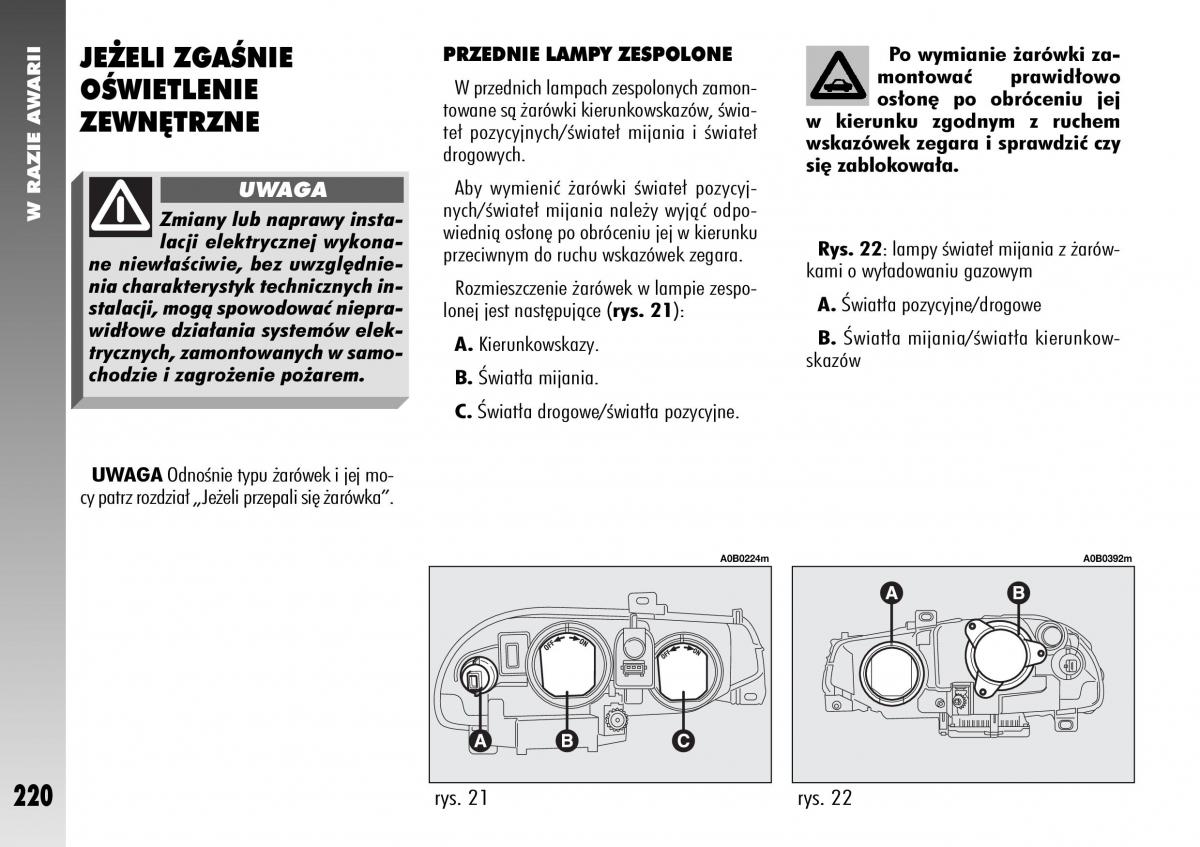 Alfa Romeo 156 instrukcja obslugi / page 222