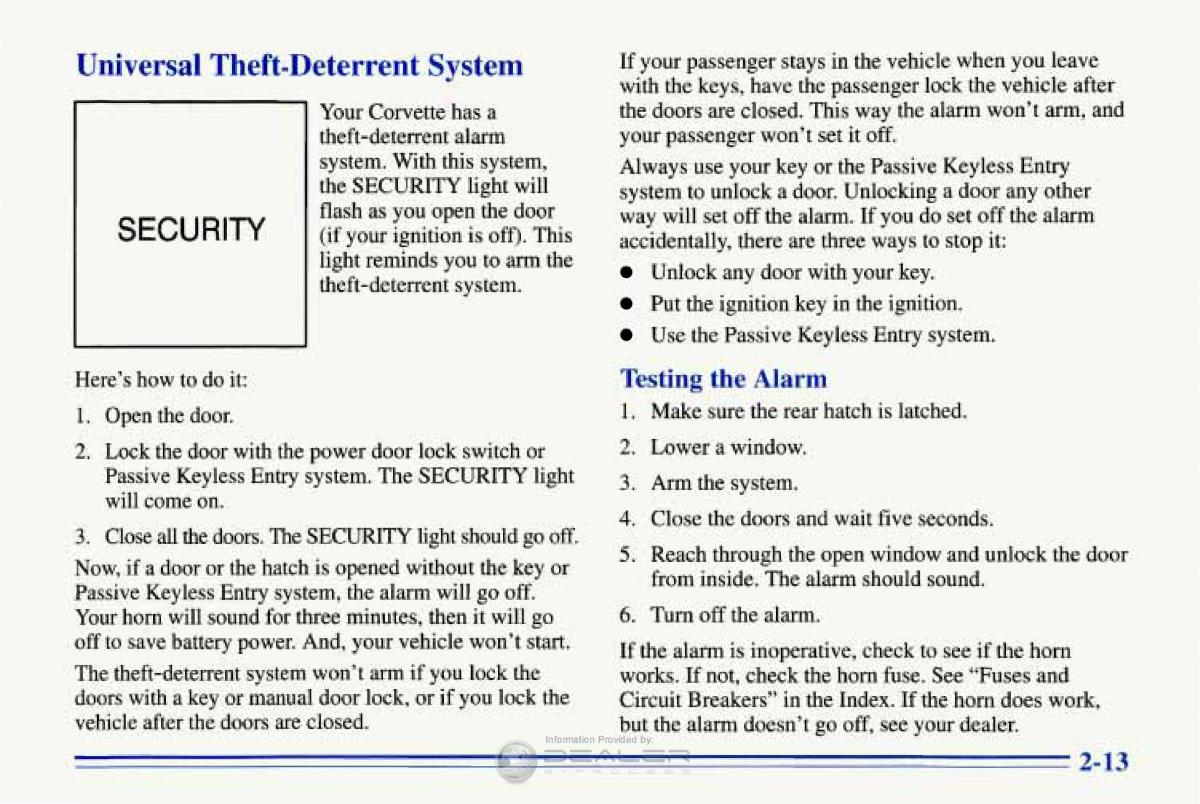 Chevrolet Corvette C4 owners manual / page 56