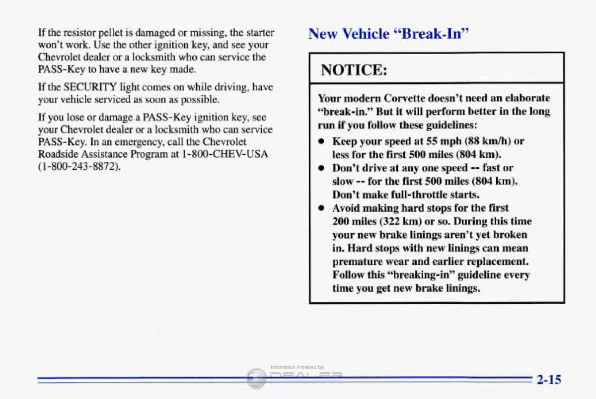 Chevrolet Corvette C4 owners manual / page 58